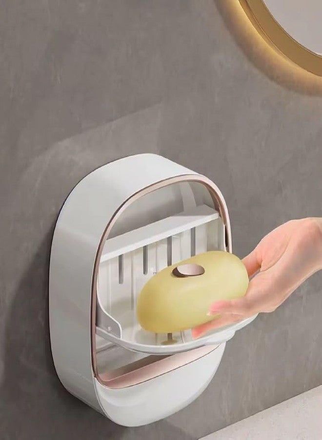 ELMVIA Wall Mounted Soap Dish Holder with Drain Tray | Self-Adhesive Bathroom Soap Stand | Quick Dry Hygienic Soap Holder for Bathroom, Kitchen & Wash Basin ((White - 1 PCS)) - Image 1